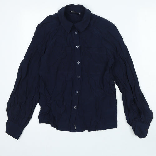 Marks and Spencer Womens Blue Viscose Basic Button-Up Size 6 Collared