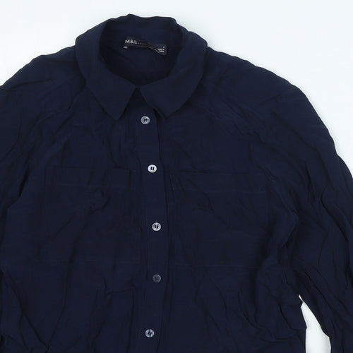 Marks and Spencer Womens Blue Viscose Basic Button-Up Size 6 Collared