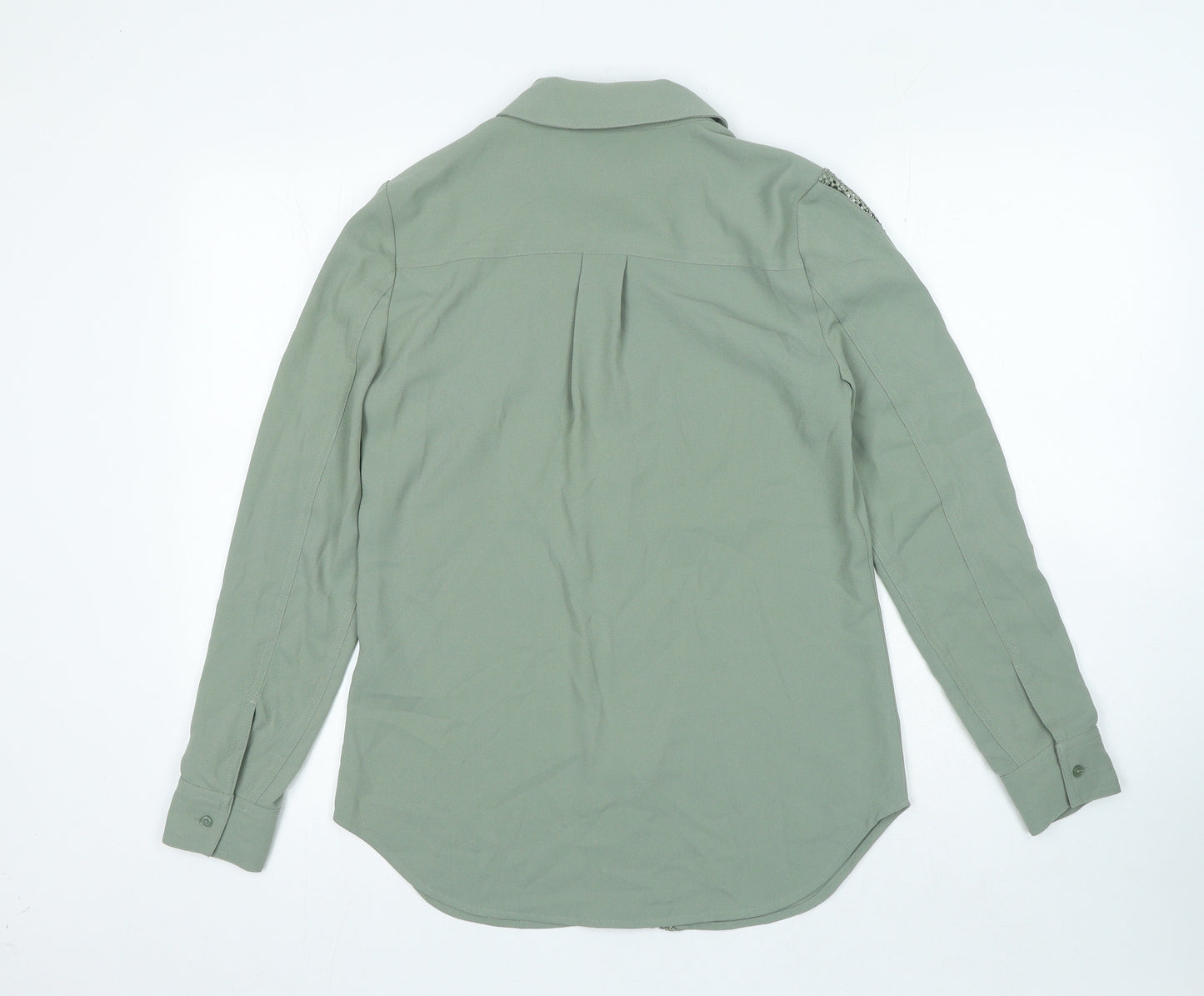 Marks and Spencer Womens Green Polyester Basic Button-Up Size 6 Collared