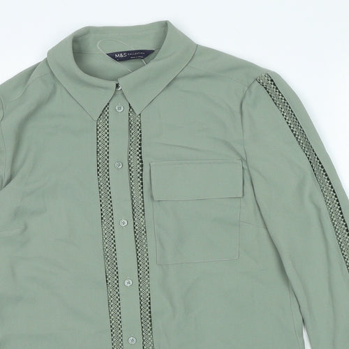 Marks and Spencer Womens Green Polyester Basic Button-Up Size 6 Collared
