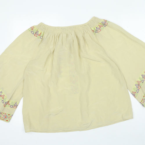 Kas New York Womens Beige Geometric Polyester Basic Blouse Size L Boat Neck