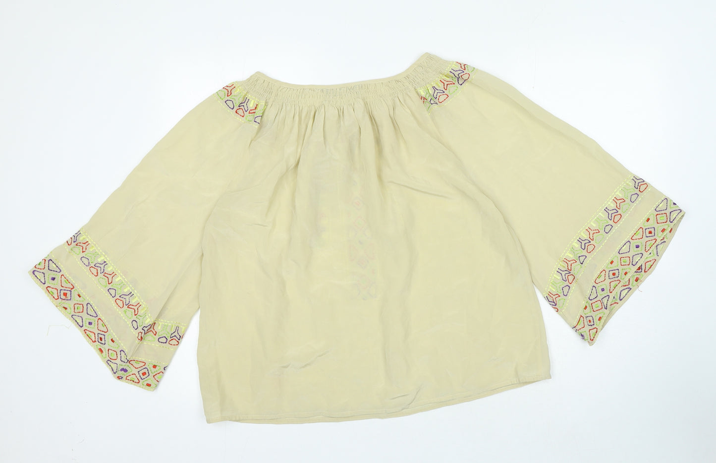 Kas New York Womens Beige Geometric Polyester Basic Blouse Size L Boat Neck