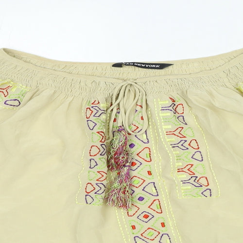 Kas New York Womens Beige Geometric Polyester Basic Blouse Size L Boat Neck