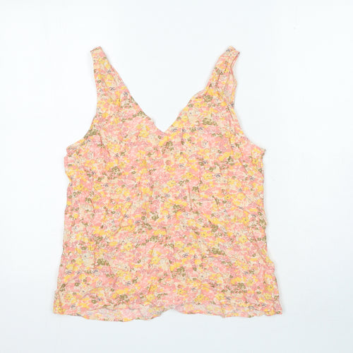 YAS Womens Pink Floral Viscose Camisole Blouse Size M V-Neck
