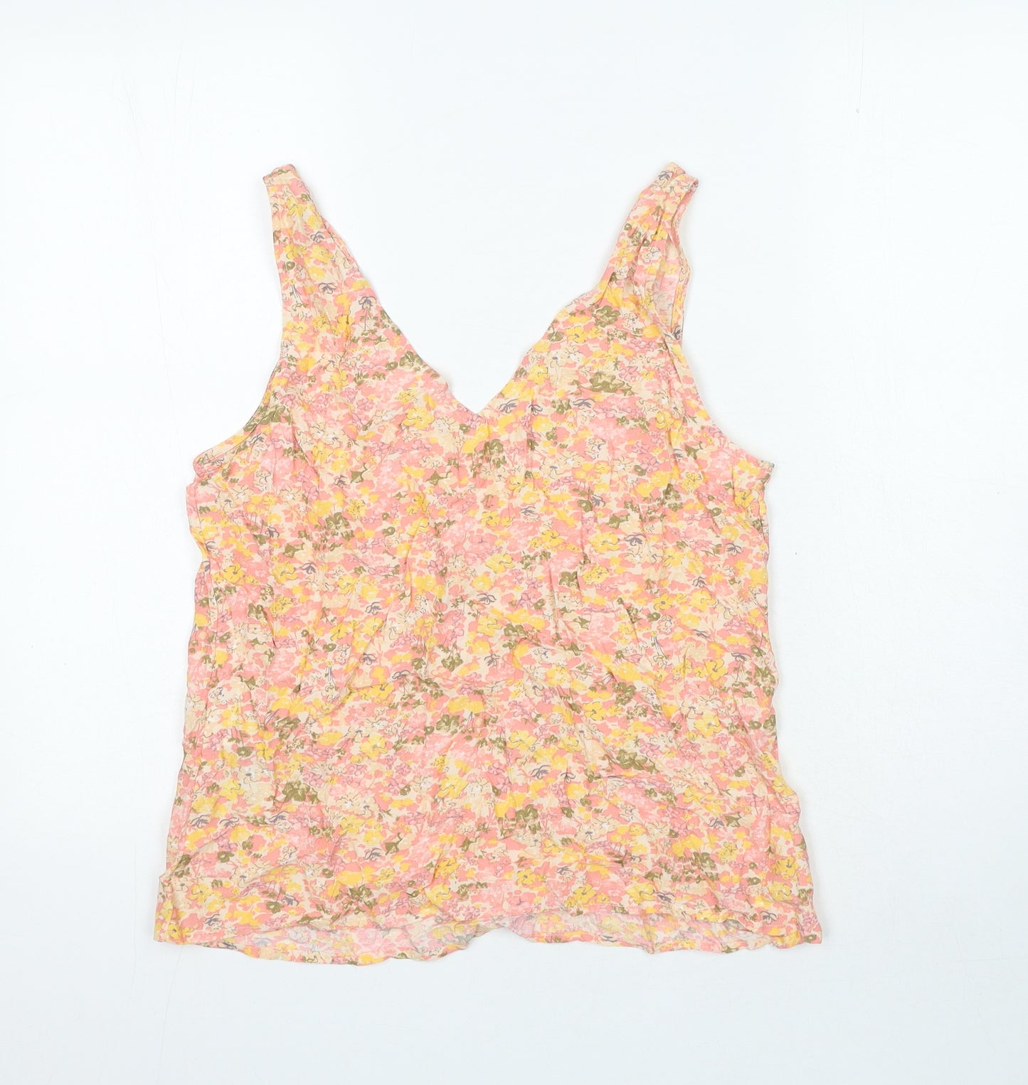 YAS Womens Pink Floral Viscose Camisole Blouse Size M V-Neck