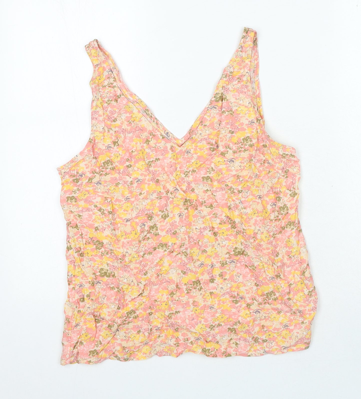 YAS Womens Pink Floral Viscose Camisole Blouse Size M V-Neck