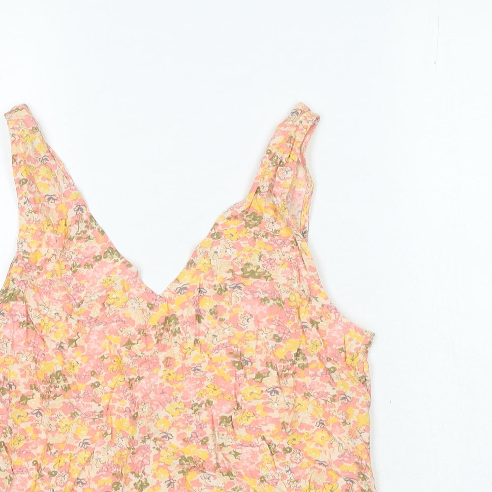 YAS Womens Pink Floral Viscose Camisole Blouse Size M V-Neck