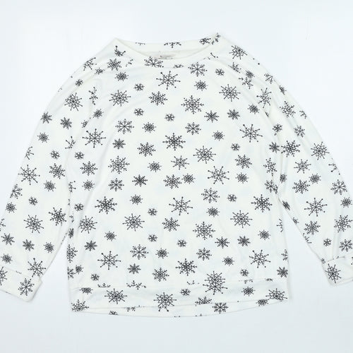 TU Womens White Round Neck Geometric Polyester Pullover Jumper Size 12 - Snowflakes