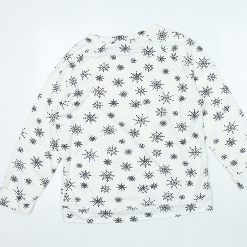 TU Womens White Round Neck Geometric Polyester Pullover Jumper Size 12 - Snowflakes