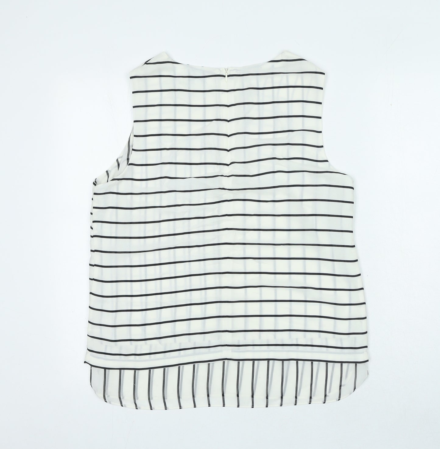Rose and Olive Womens White Striped Polyester Basic Tank Size L Round Neck