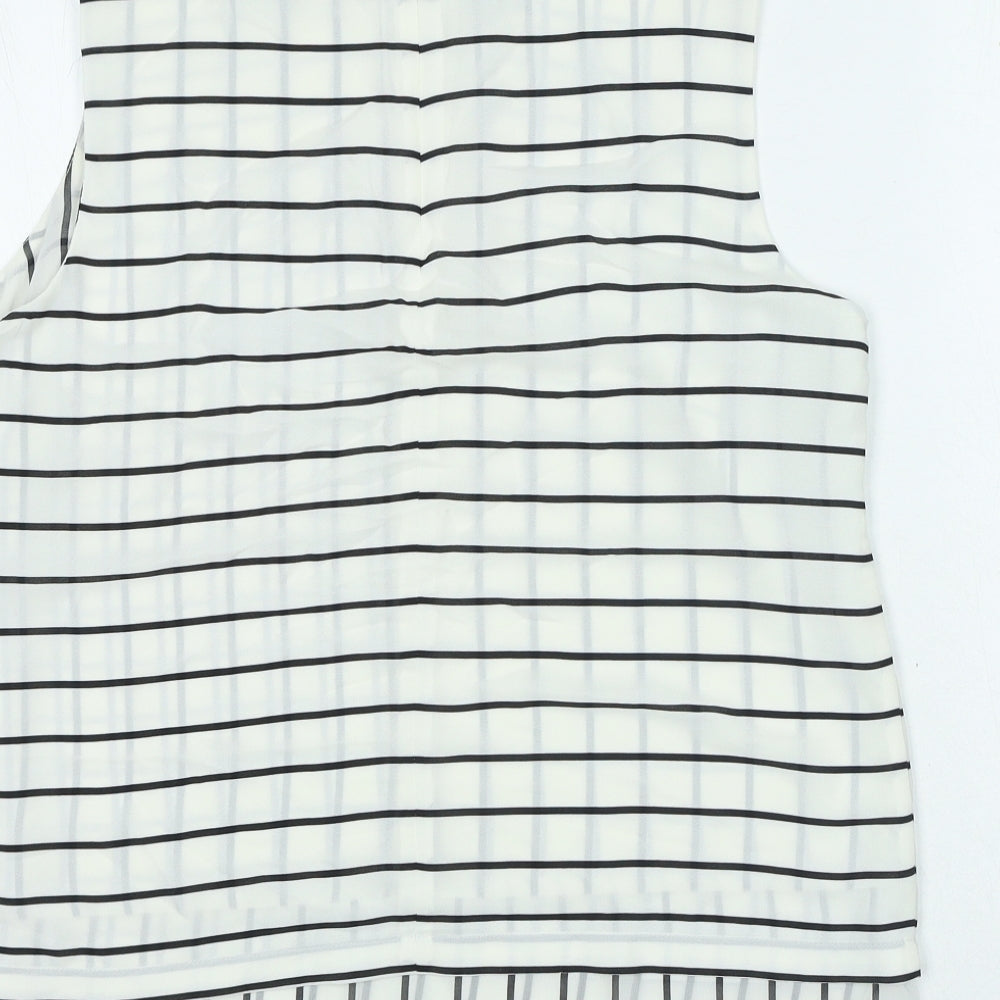 Rose and Olive Womens White Striped Polyester Basic Tank Size L Round Neck