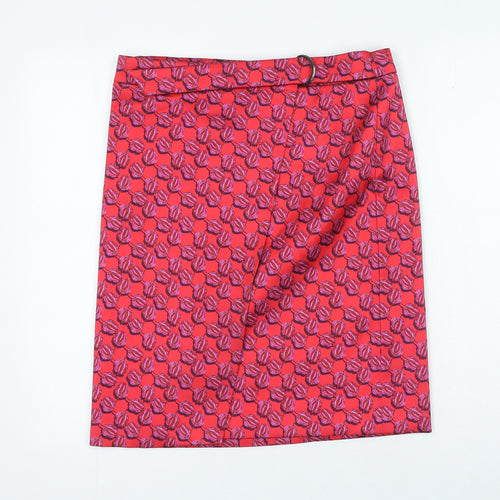 Topshop Womens Red Geometric Polyester Straight & Pencil Skirt Size M Button