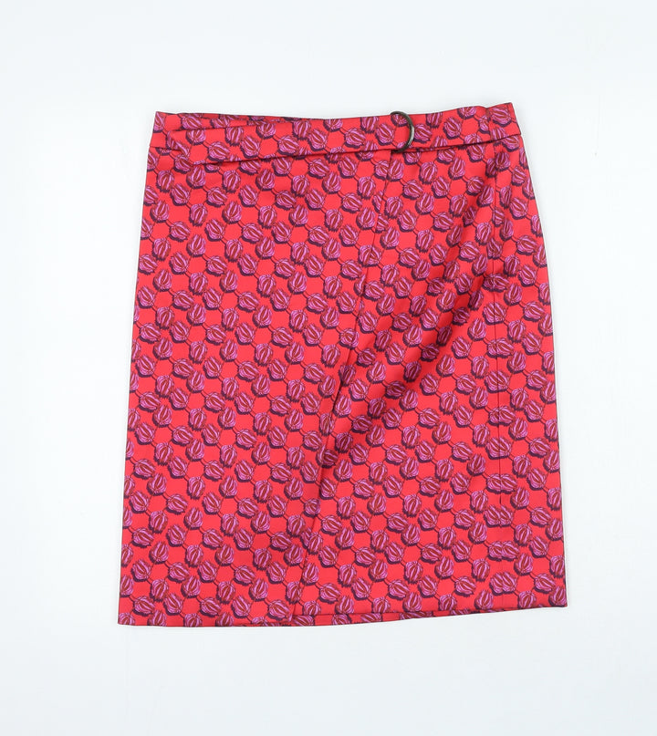 Topshop Womens Red Geometric Polyester Straight & Pencil Skirt Size M Button