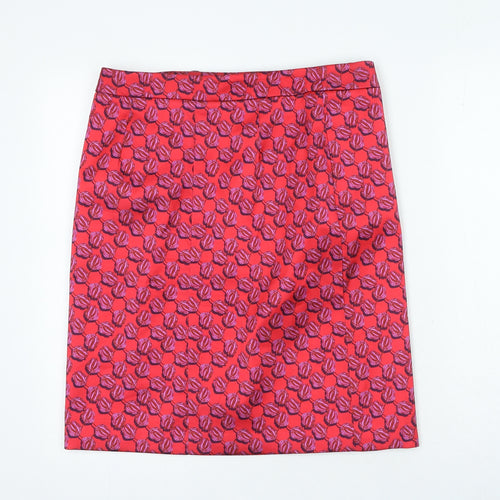 Topshop Womens Red Geometric Polyester Straight & Pencil Skirt Size M Button