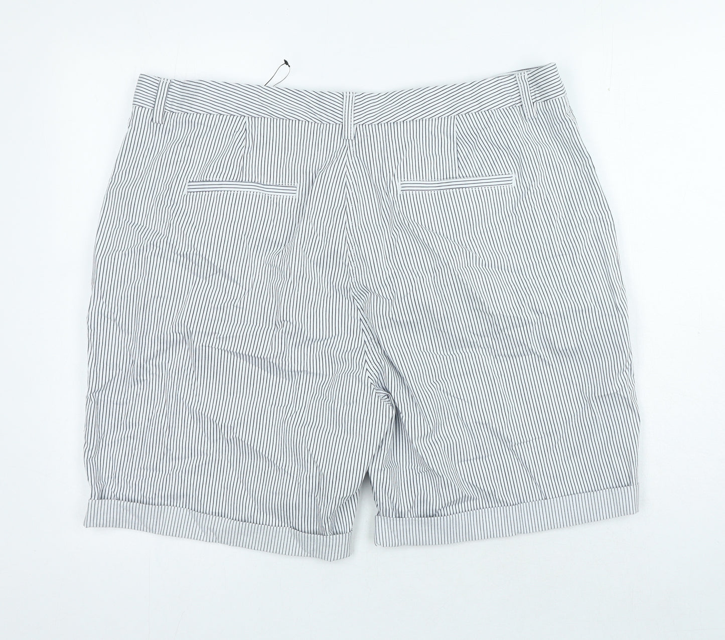 Marks and Spencer Womens Blue Striped Cotton Chino Shorts Size 18 Regular Button