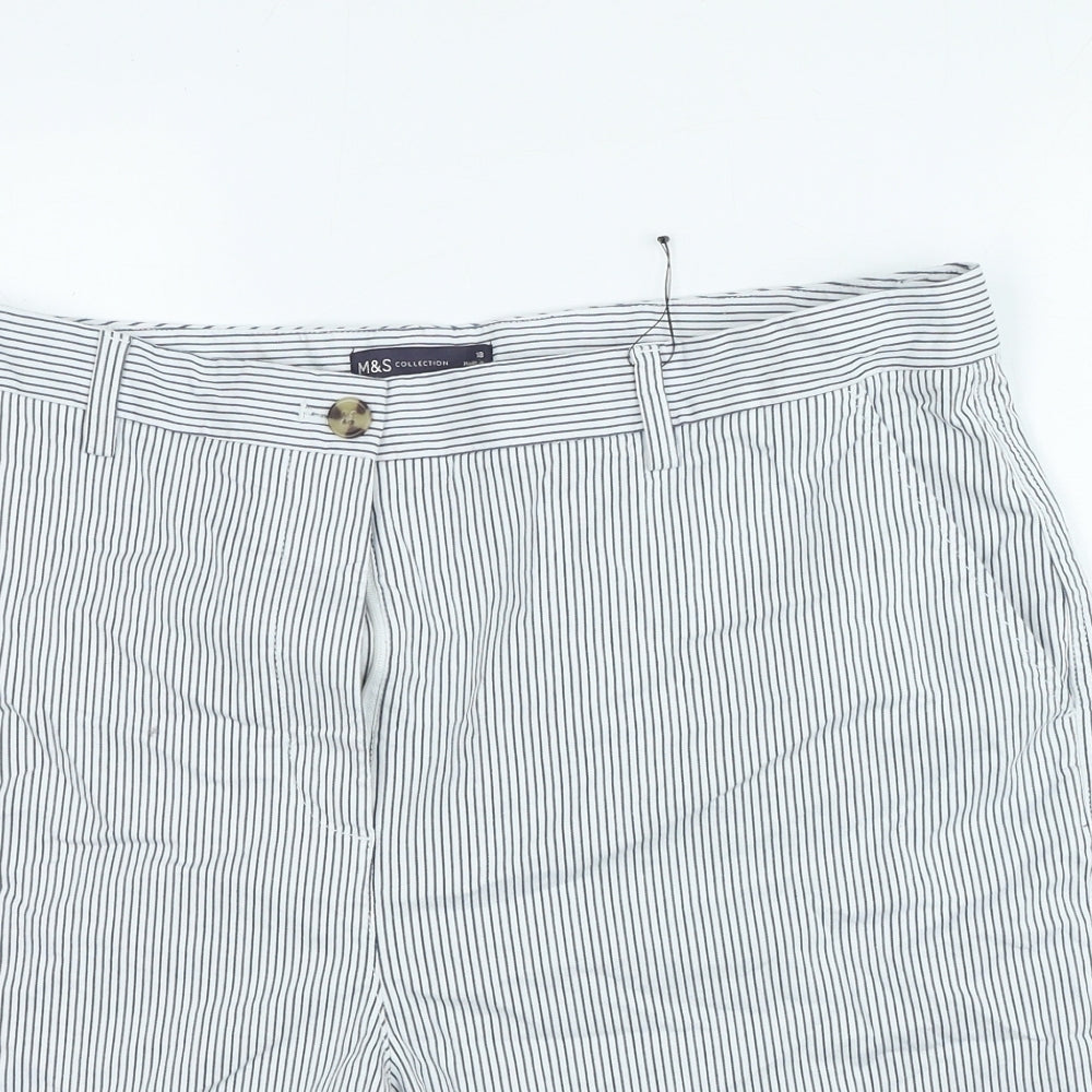 Marks and Spencer Womens Blue Striped Cotton Chino Shorts Size 18 Regular Button