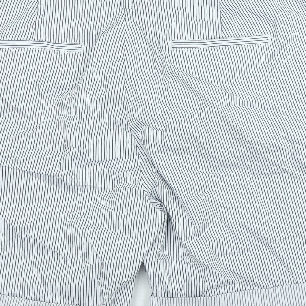Marks and Spencer Womens Blue Striped Cotton Chino Shorts Size 18 Regular Button