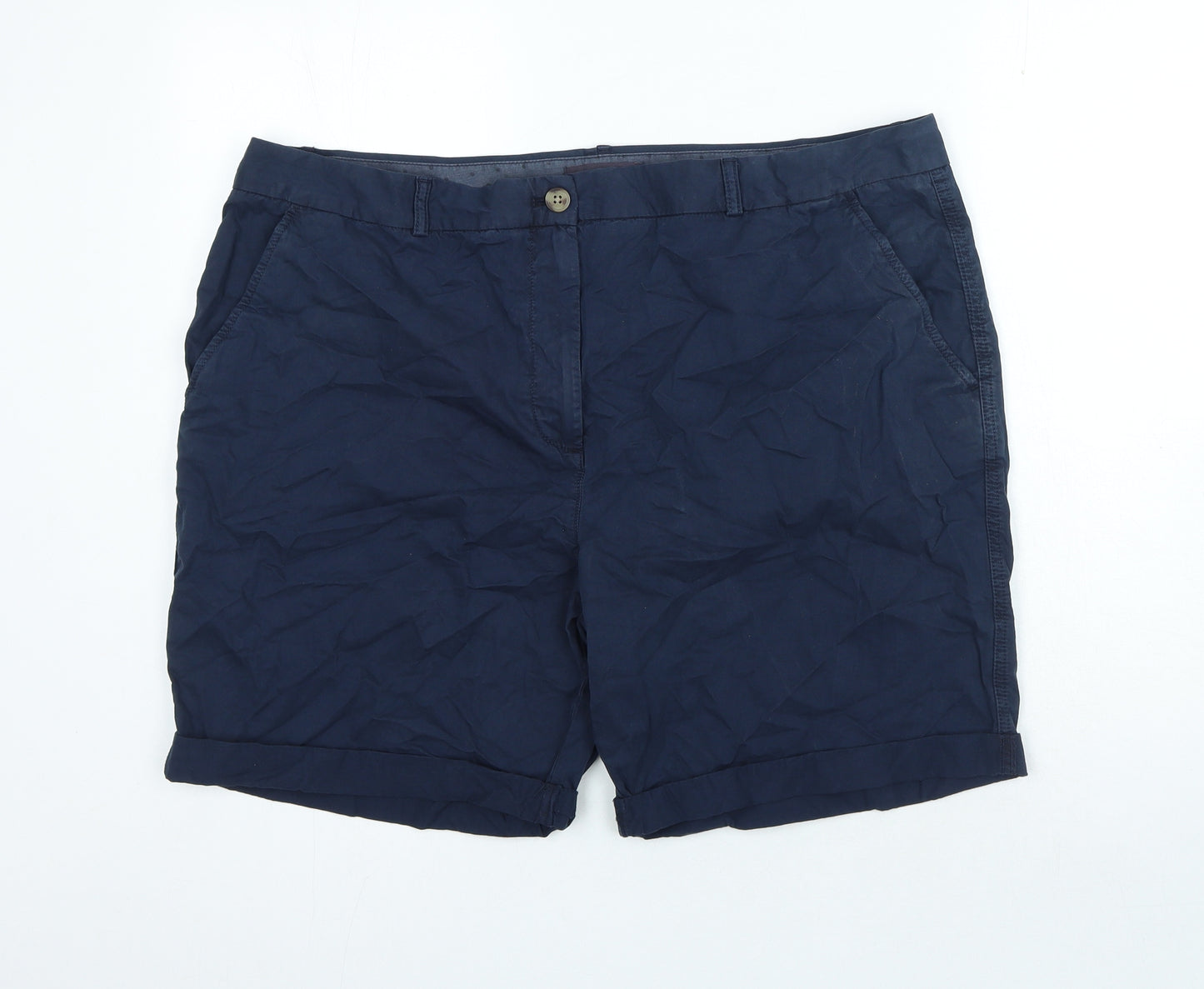Marks and Spencer Womens Blue Cotton Chino Shorts Size 20 Regular Button