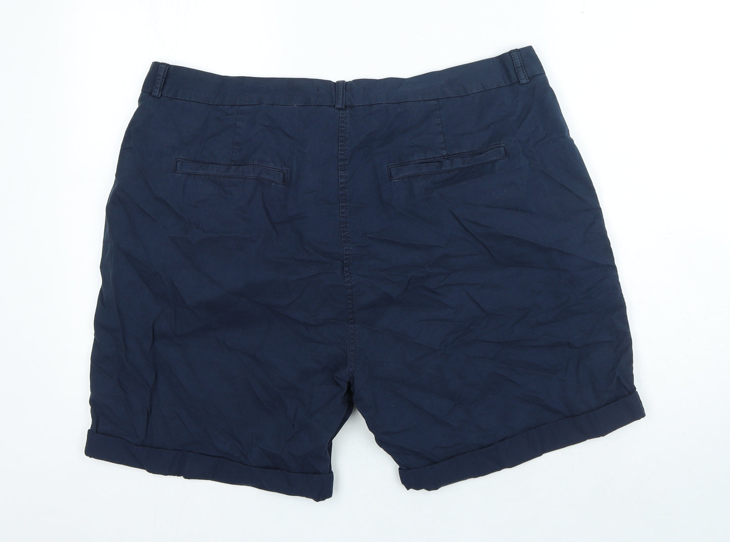 Marks and Spencer Womens Blue Cotton Chino Shorts Size 20 Regular Button