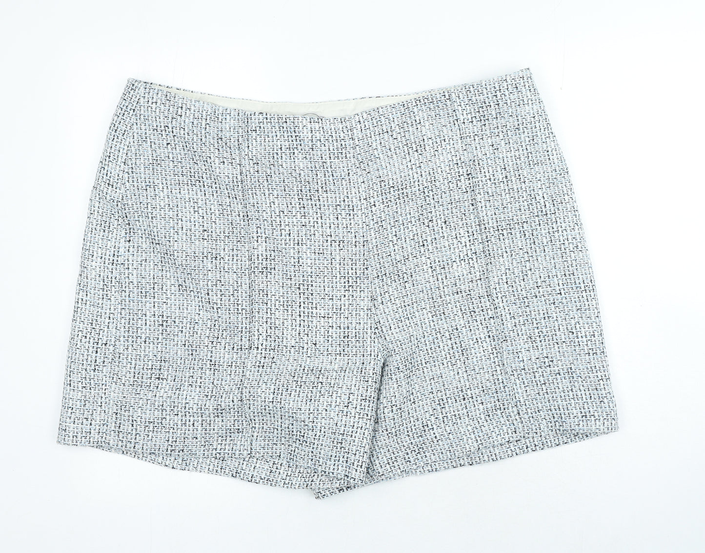 Marks and Spencer Womens Blue Check Polyester Chino Shorts Size 22 L3 in Regular Zip