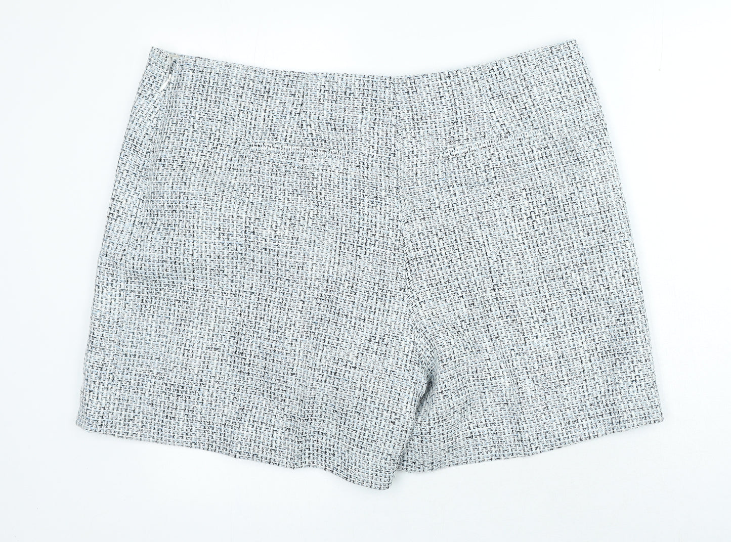 Marks and Spencer Womens Blue Check Polyester Chino Shorts Size 22 L3 in Regular Zip