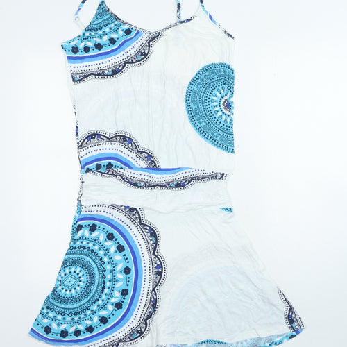 Beach Time Womens White Geometric Viscose Tank Dress Size 14 V-Neck Pullover