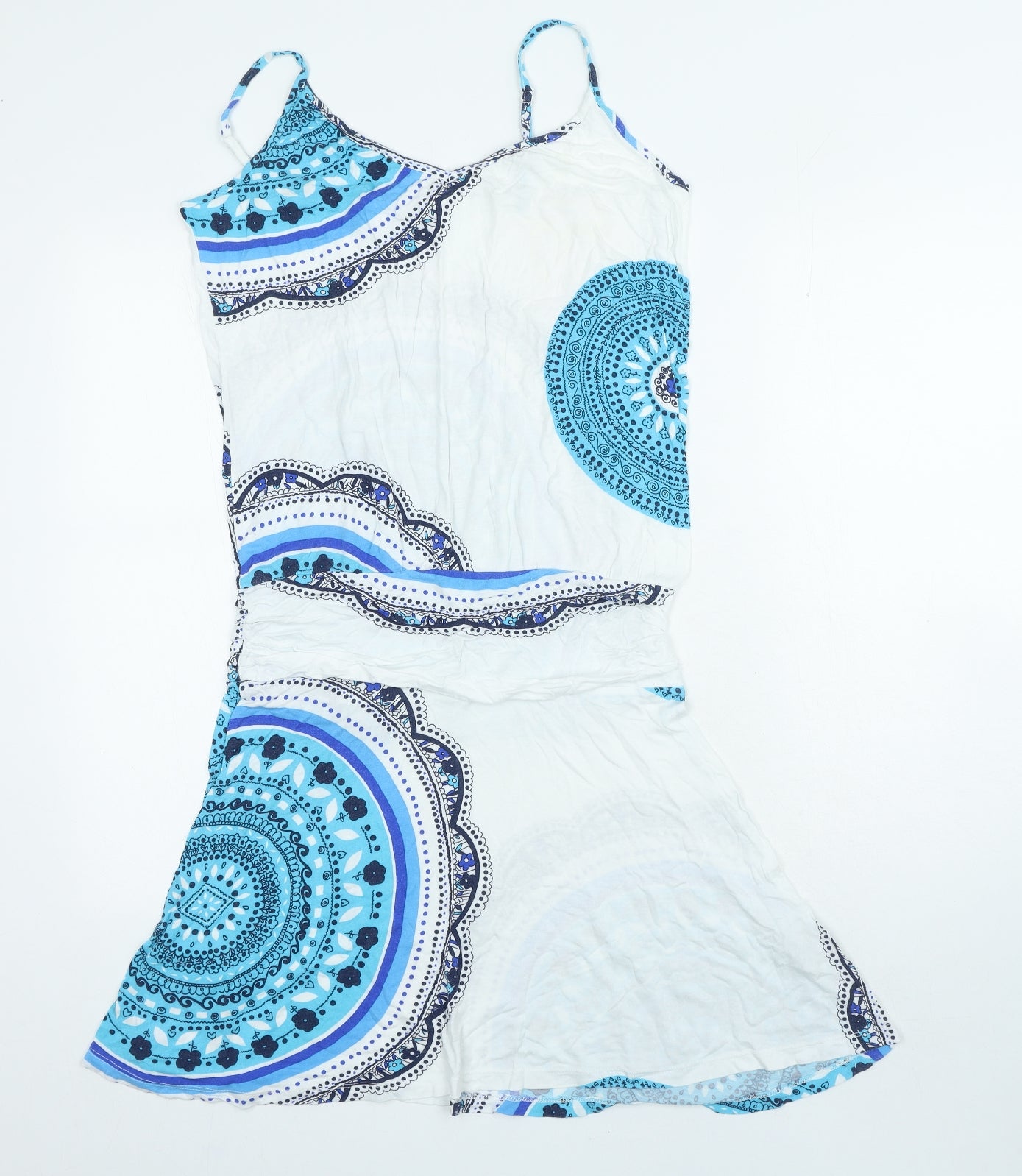 Beach Time Womens White Geometric Viscose Tank Dress Size 14 V-Neck Pullover