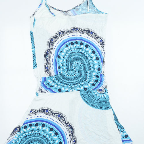 Beach Time Womens White Geometric Viscose Tank Dress Size 14 V-Neck Pullover