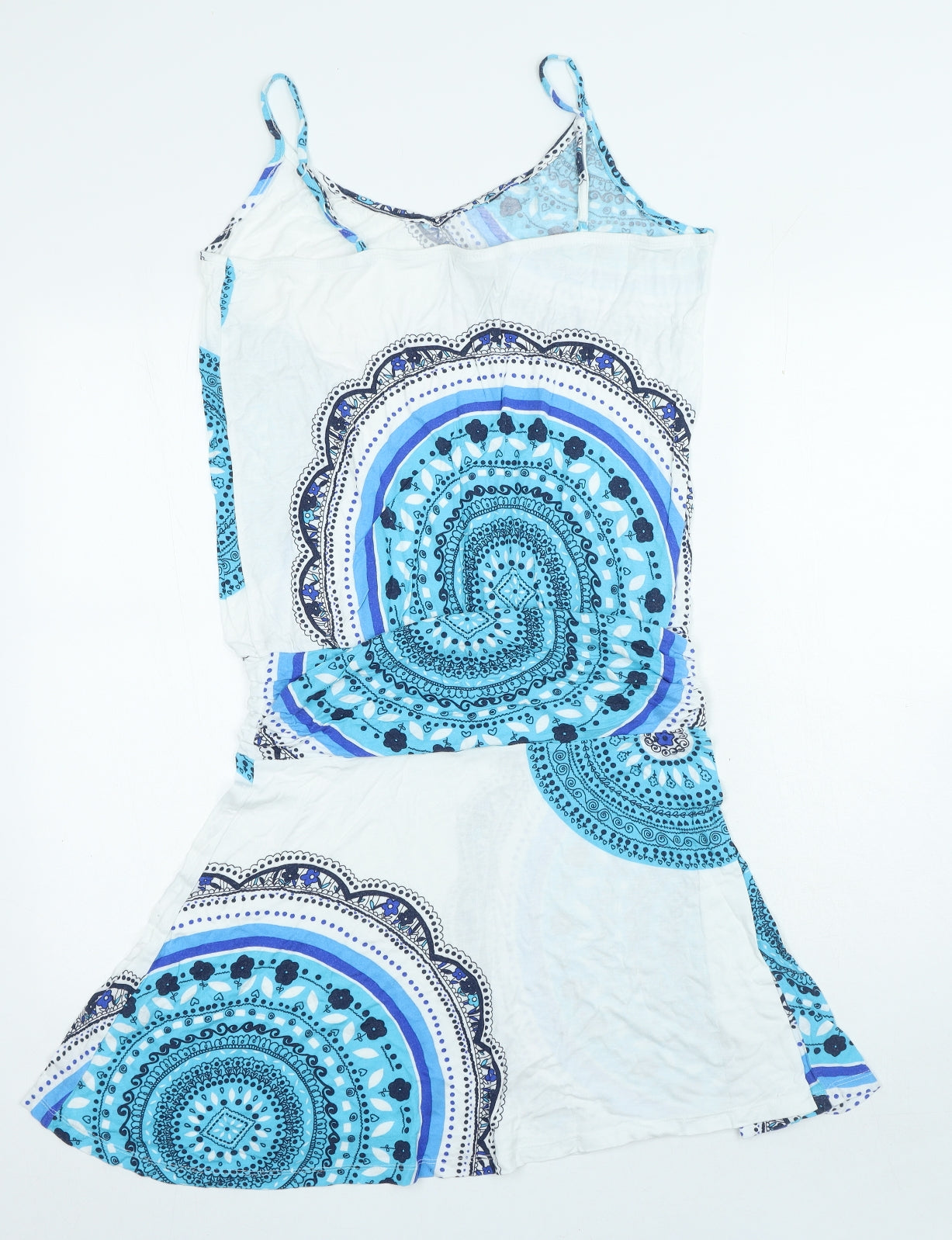 Beach Time Womens White Geometric Viscose Tank Dress Size 14 V-Neck Pullover
