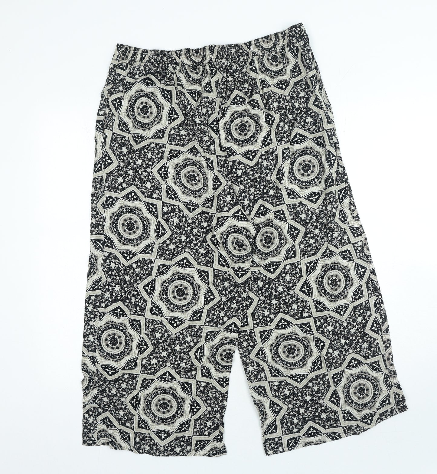 Bonmarche Womens Black Geometric Viscose Cropped Trousers Size 12 Regular