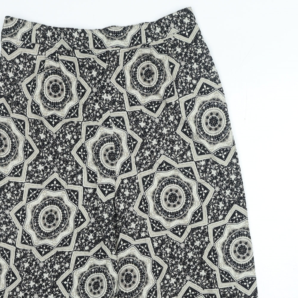 Bonmarche Womens Black Geometric Viscose Cropped Trousers Size 12 Regular