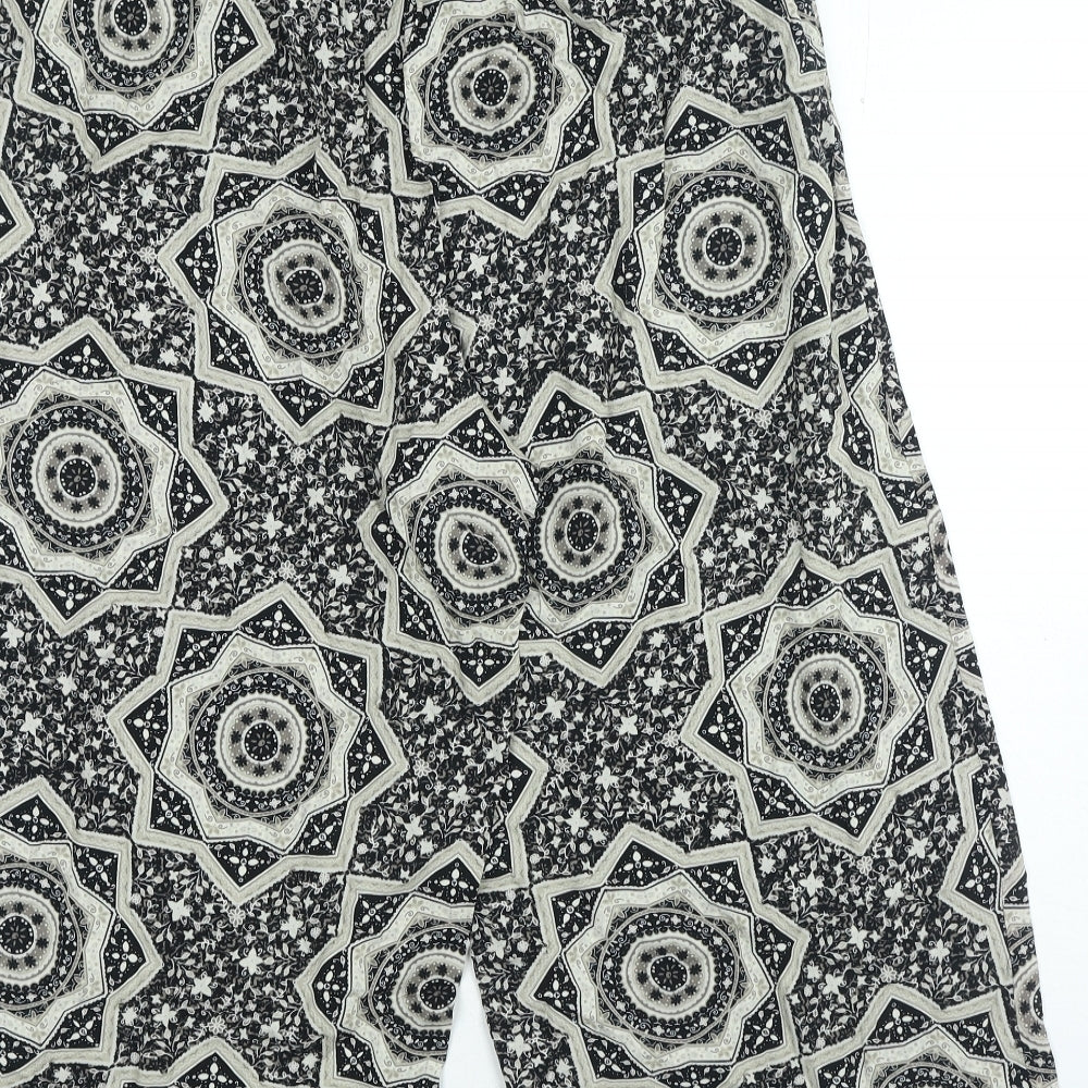 Bonmarche Womens Black Geometric Viscose Cropped Trousers Size 12 Regular