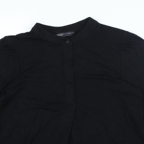 Marks and Spencer Womens Black Polyester Basic Blouse Size 6 Crew Neck