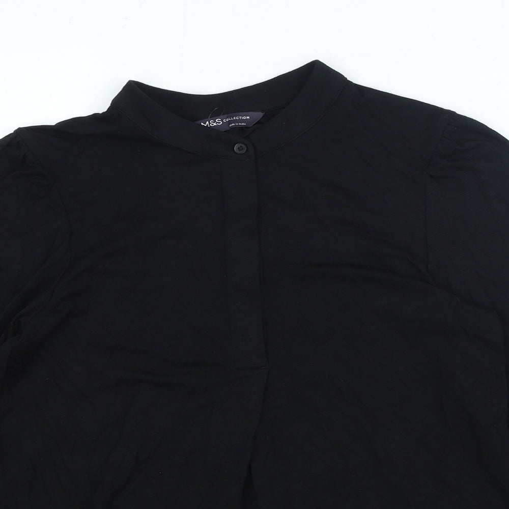 Marks and Spencer Womens Black Polyester Basic Blouse Size 6 Crew Neck