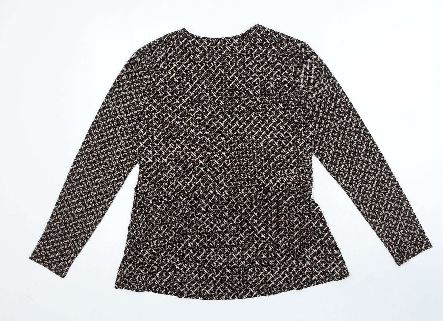 H&M Womens Brown Geometric Polyester Basic Blouse Size M V-Neck