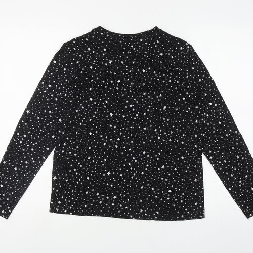 Marks and Spencer Womens Black Geometric Cotton Top Pyjama Top Size 8 - Stars