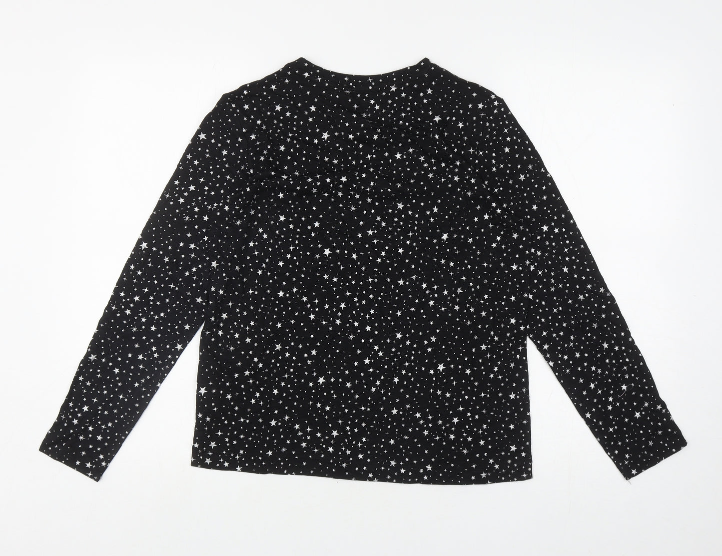Marks and Spencer Womens Black Geometric Cotton Top Pyjama Top Size 8 - Stars