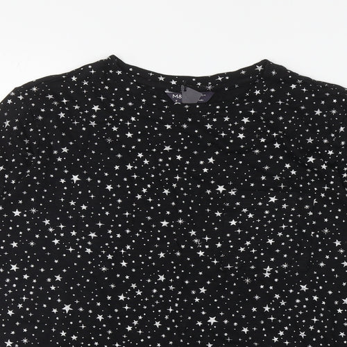 Marks and Spencer Womens Black Geometric Cotton Top Pyjama Top Size 8 - Stars