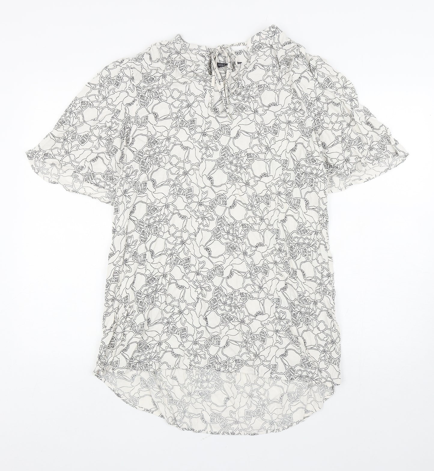 Marks and Spencer Womens Ivory Floral Viscose Tunic Blouse Size 12 Mock Neck