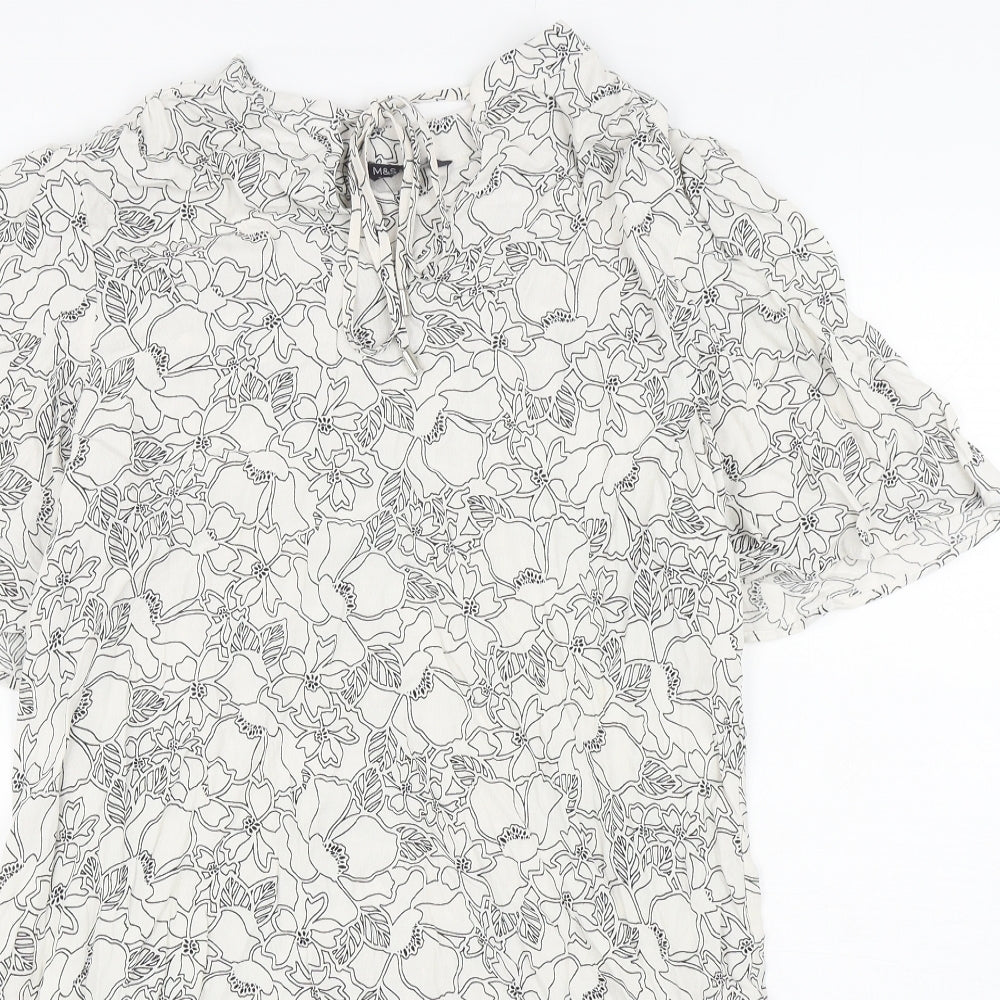 Marks and Spencer Womens Ivory Floral Viscose Tunic Blouse Size 12 Mock Neck