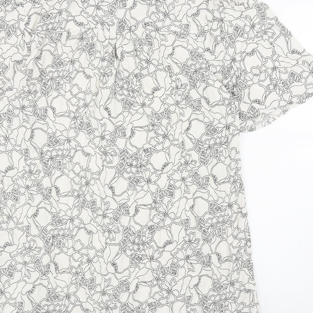 Marks and Spencer Womens Ivory Floral Viscose Tunic Blouse Size 12 Mock Neck
