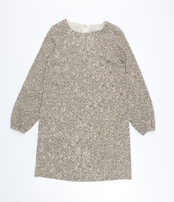 H&M Womens Brown Animal Print Polyester A-Line Size 8 Round Neck Pullover