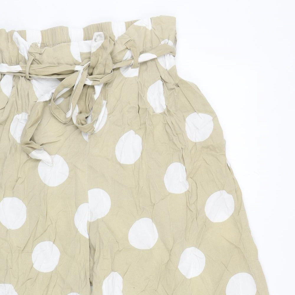 Primark Womens Beige Polka Dot Viscose Cropped Trousers Size 14 Regular Tie