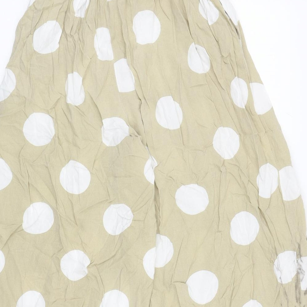 Primark Womens Beige Polka Dot Viscose Cropped Trousers Size 14 Regular Tie