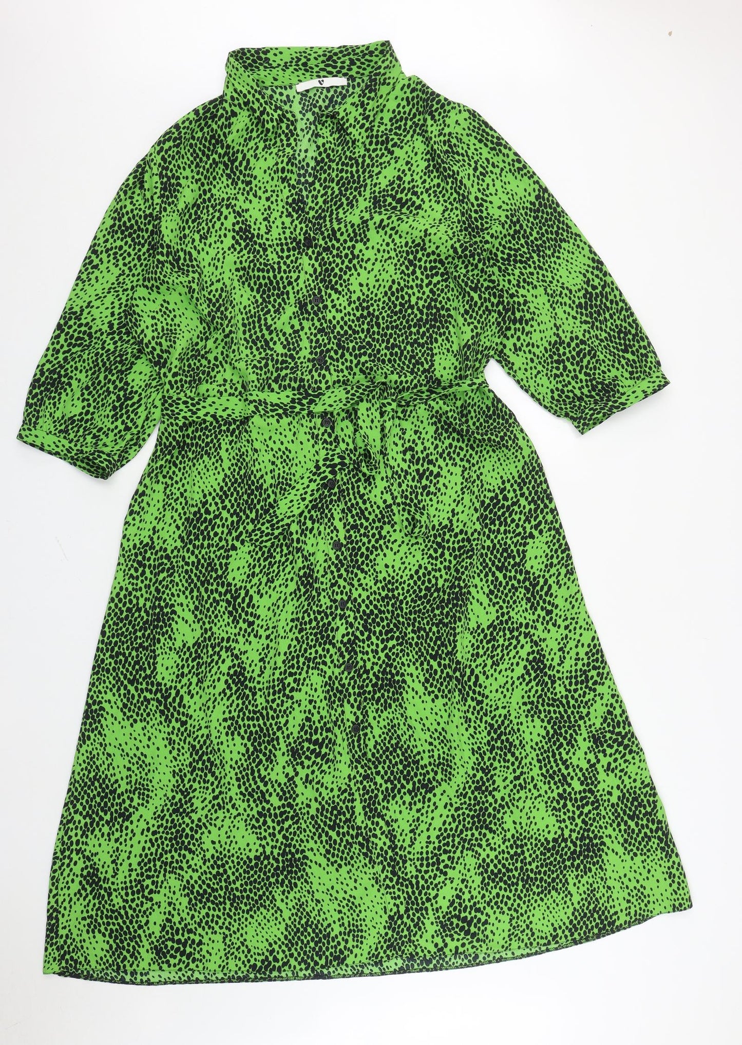 Very Womens Green Animal Print Polyester Shirt Dress Size 20 Collared Button