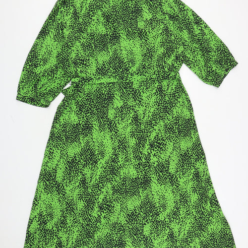 Very Womens Green Animal Print Polyester Shirt Dress Size 20 Collared Button