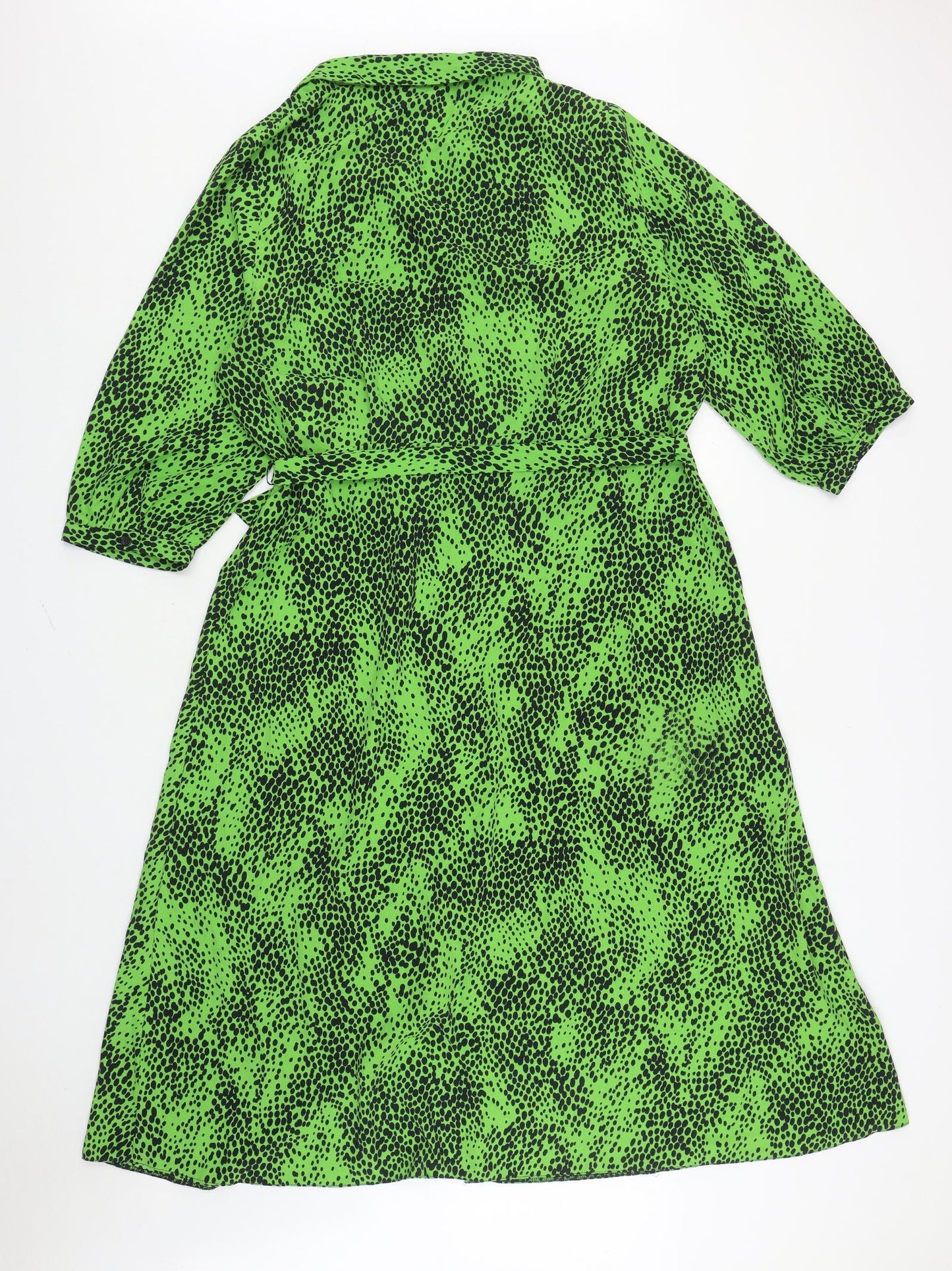 Very Womens Green Animal Print Polyester Shirt Dress Size 20 Collared Button