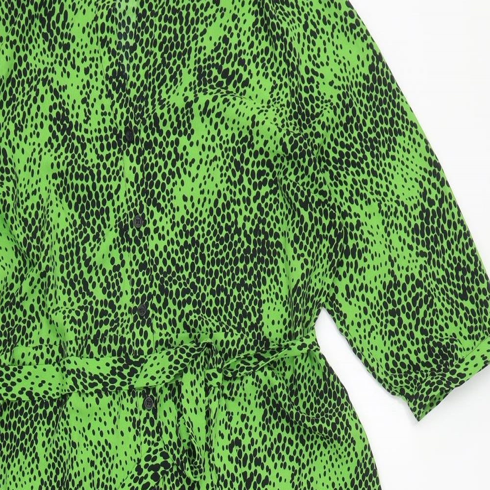 Very Womens Green Animal Print Polyester Shirt Dress Size 20 Collared Button