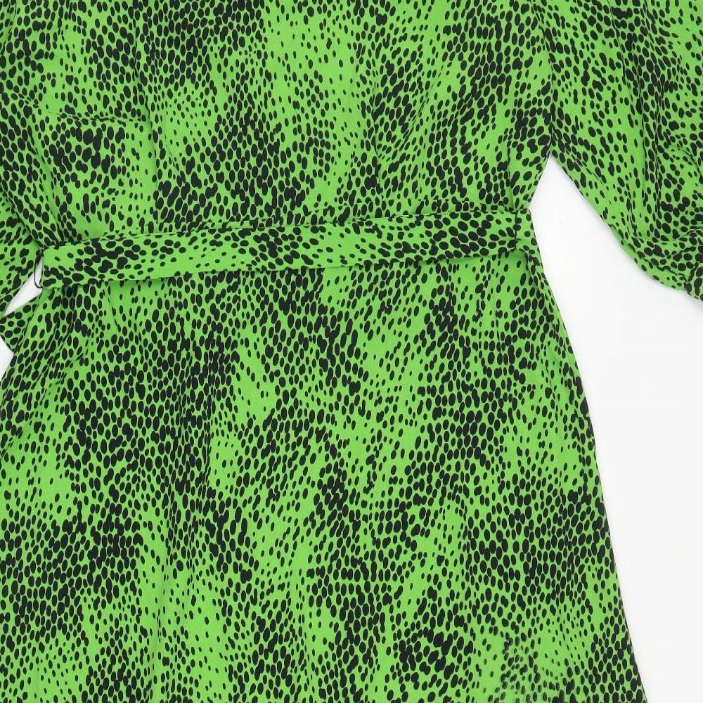 Very Womens Green Animal Print Polyester Shirt Dress Size 20 Collared Button