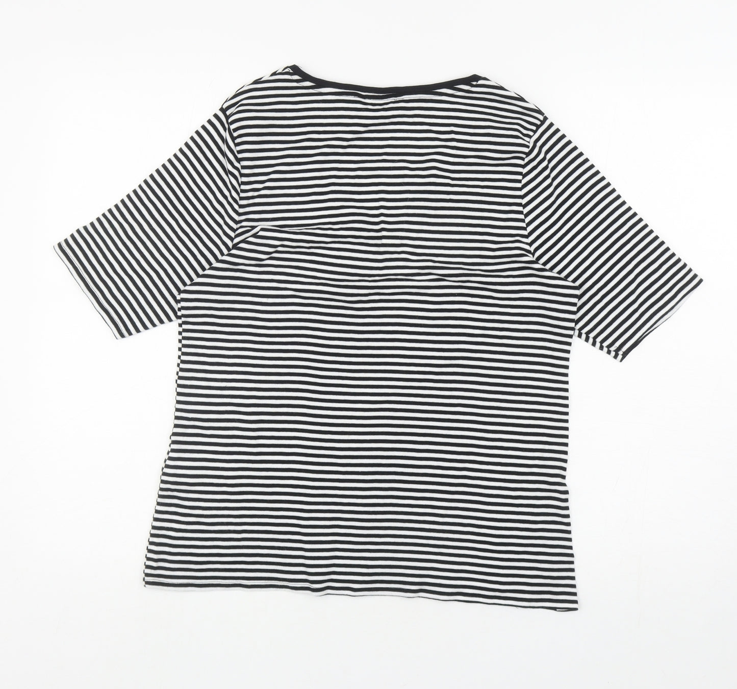 Marks and Spencer Womens White Striped Cotton Basic T-Shirt Size 16 V-Neck